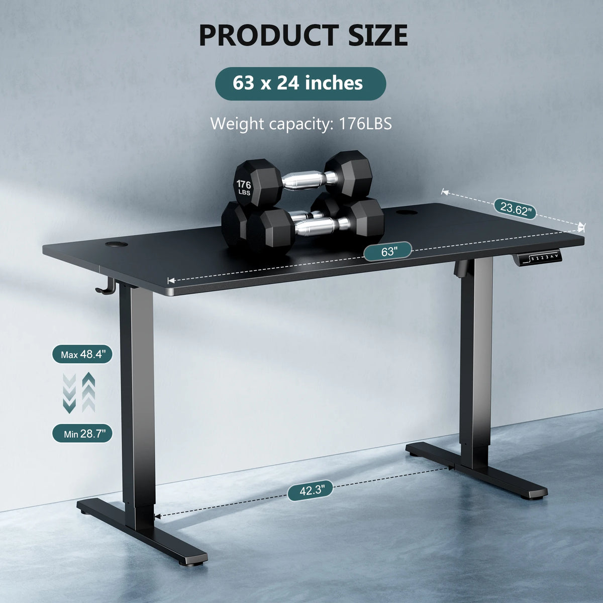 JHK 63x24 Inch Ergonomic Electric Height Adjustable Standing Desk for Office Workstation