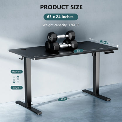 JHK 63x24 Inch Ergonomic Electric Height Adjustable Standing Desk for Office Workstation