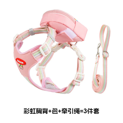 Adjustable No-Pull Dog Harness with Backpack Leash Set - Lightweight Mesh Vest for Small to Medium Dogs