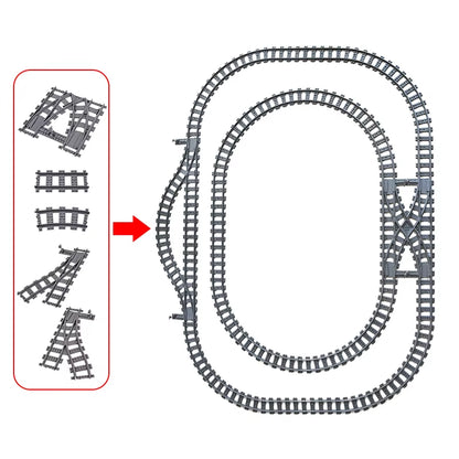 MOC 110-Piece City Train Track Set with 25 Styles of Single Slip Switches, Crossings, and Rails - Building Blocks Technical Toys for Children