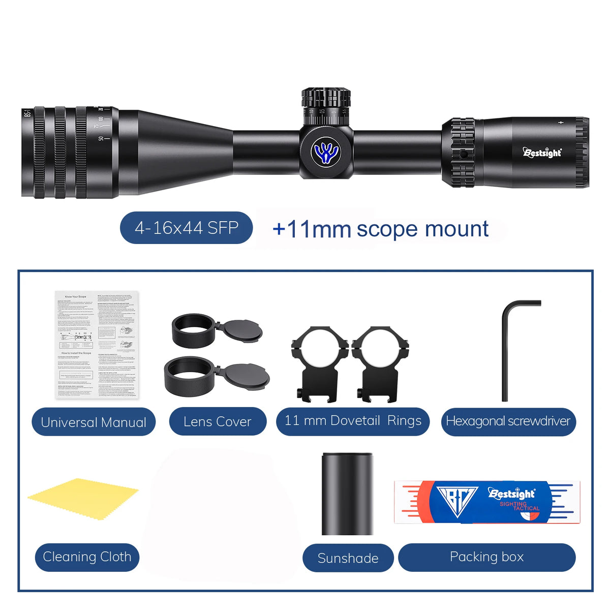 Tactical 4-16X44 AOE Hunting Scope with Red and Green Illuminated Reticle for Airsoft and Firearm Applications