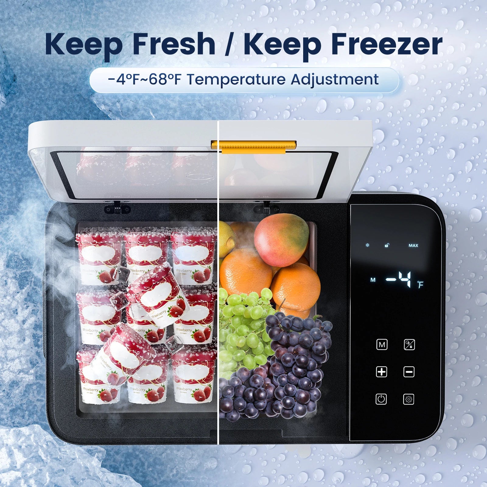  12 Volt Car Refrigerator 22Quart 12V Car Fridge Portable Freezer with Compressor 21L Mini Electric Cooler (-4℉~68℉) with 12/24V DC & 110V AC for Camping, RV, Travel, Truck, Boat and Home Use