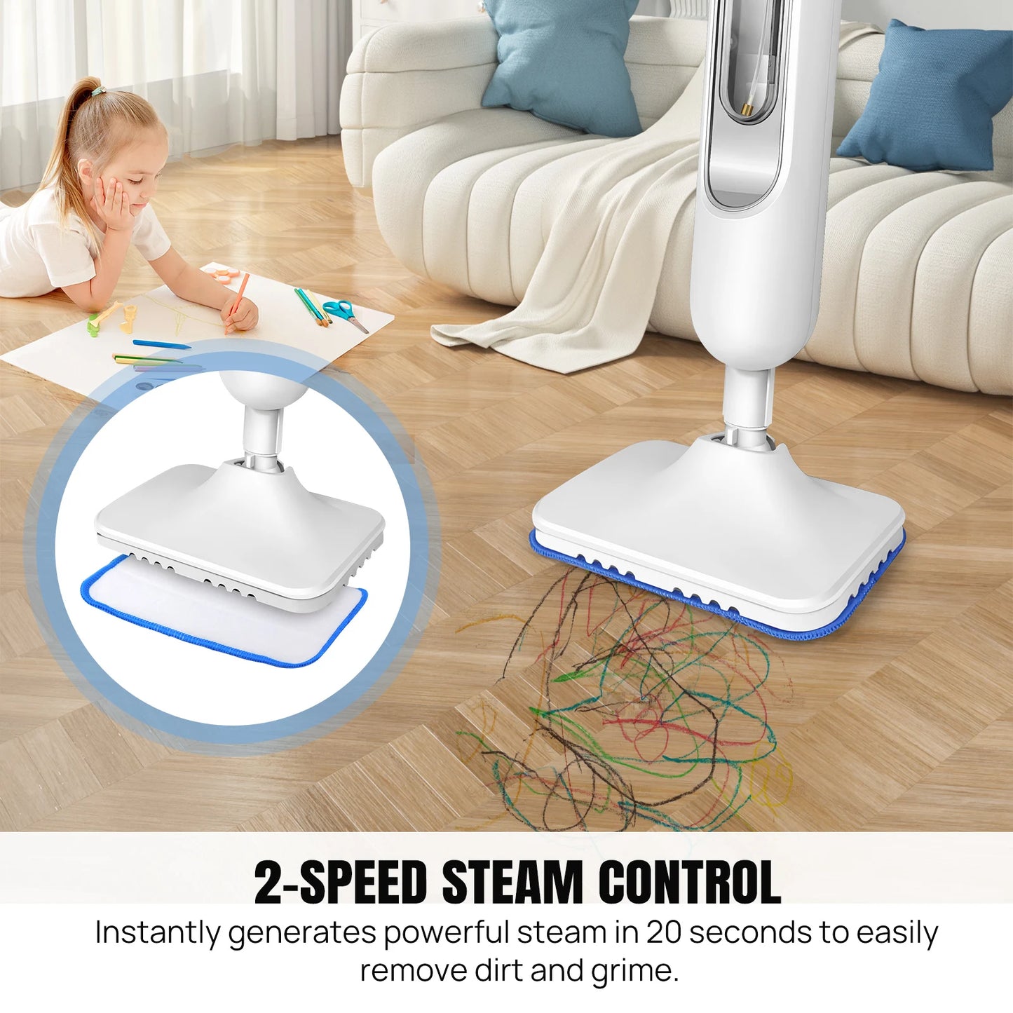 Dayplus Steam Mop & Detachable Steam Cleaner, 1500W Powerful Floor Steamer for Carpet Laminate Hardwood,2 Washable Pads, 400Ml