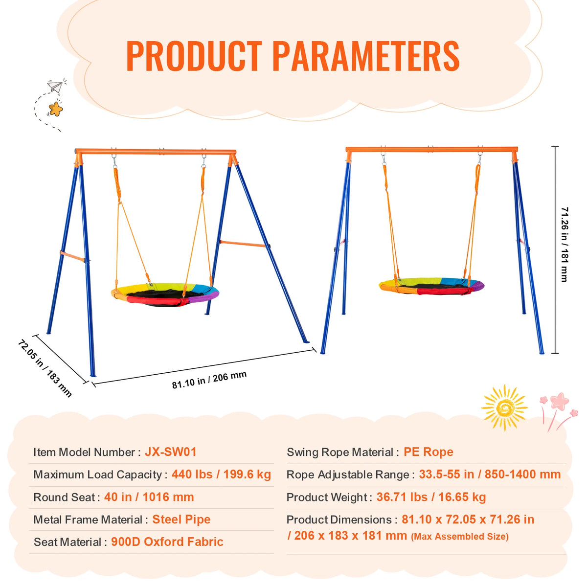 Succebuy Outdoor Swing Set for Backyard - 600 lbs Capacity with 1 Saucer Swing and 2 Belt Swings for Kids