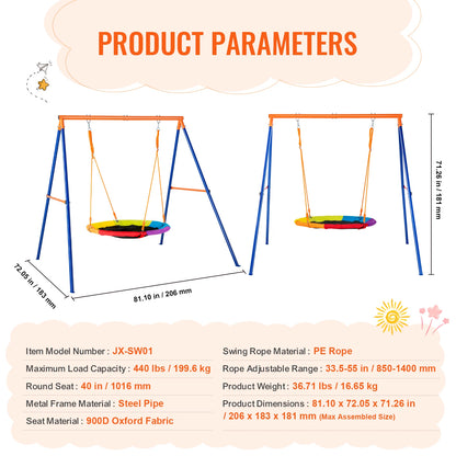 Succebuy Outdoor Swing Set for Backyard - 600 lbs Capacity with 1 Saucer Swing and 2 Belt Swings for Kids