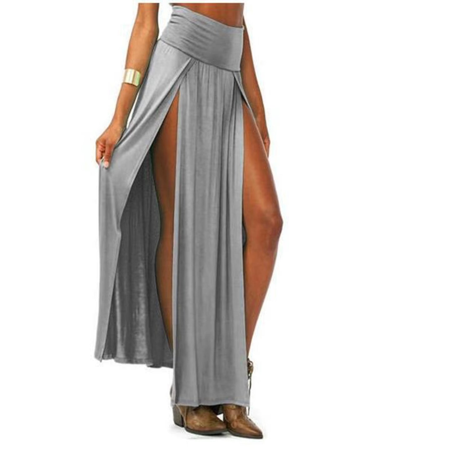 Sexy High Split Long Skirts for Women Summer Casual Two Side Slit Beach Skirt Solid Color High Waist A-Line Skirts Faldas
