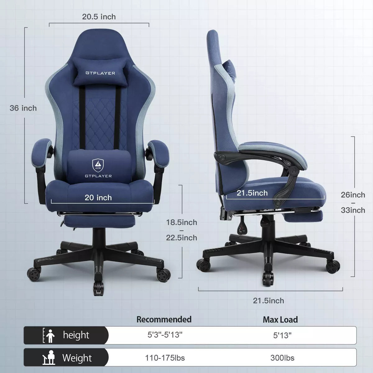 Gaming Chair Fabric Office Chair with Linkage Armrests Ergonomic Computer Chair