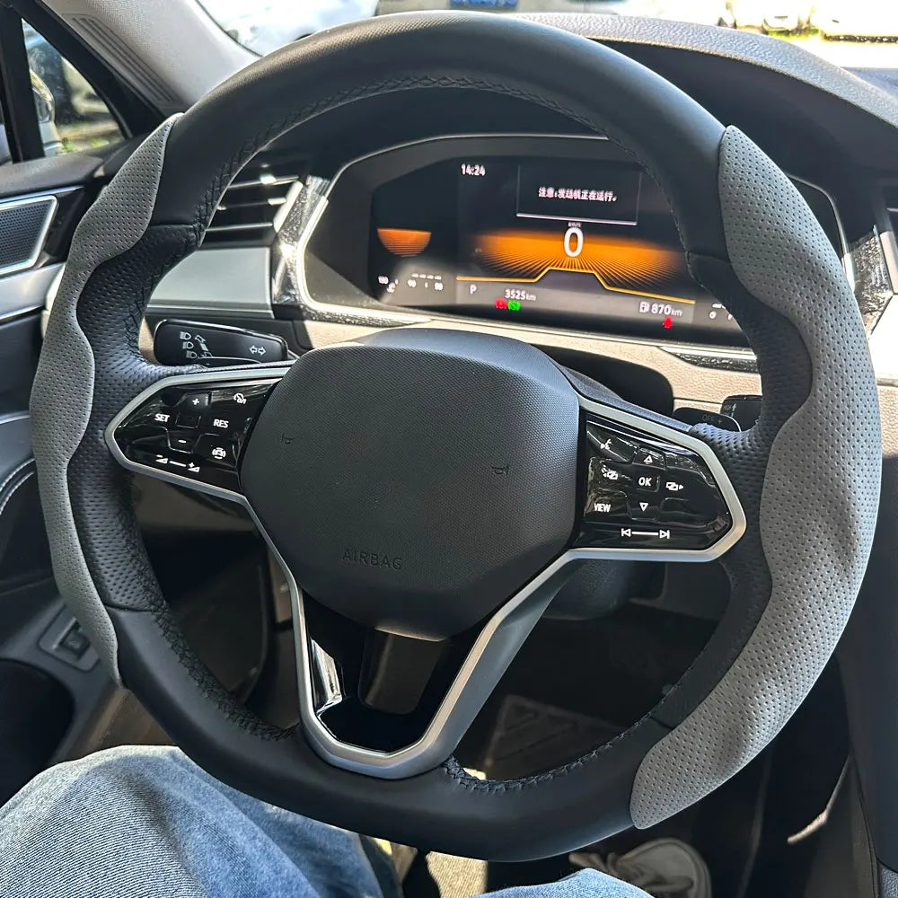 Universal D-Shaped Leather Steering Wheel Cover with Ventilation Holes - 15 Inch, Sweat-Absorbent and Anti-Slip Accessory
