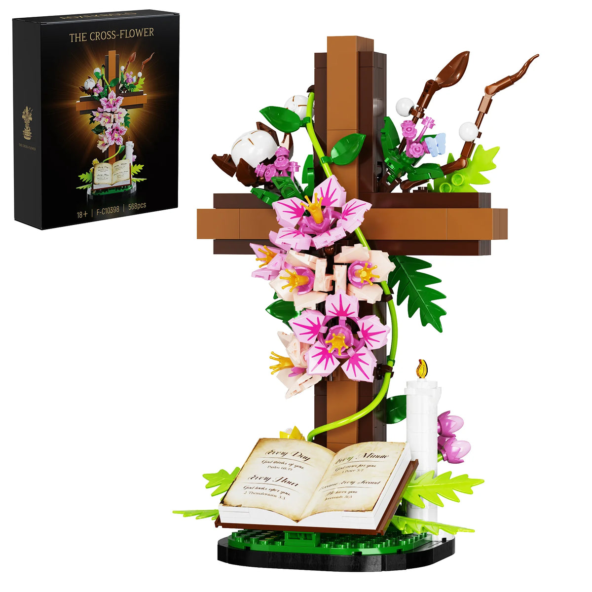 Jesus Cross Floral Building Set - Religious Collectible Block Toys for Christmas and Christian Celebrations, Ideal Gifts for Mothers and Women
