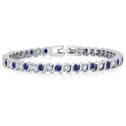 925 Sterling Silver Tennis Bracelet Sapphire Gemstone Blue Stone Bangle for Women Engagement Wedding Fine Jewelry Gift USA Stock