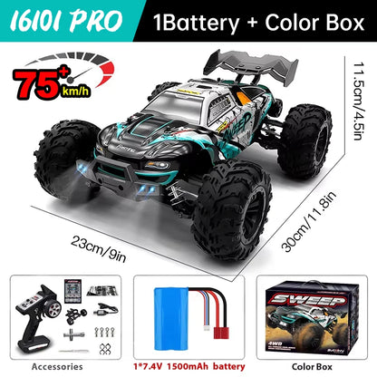 Wltoys 16101 Pro 1:16 Scale 75KM/H 4WD Remote Control Car with LED Lights - High-Speed Drift Monster Truck for Children