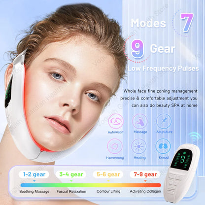4 in 1 Massager for Face, Facial Sculpting Device for Double Chin, Reduces Sagging Skin, Remote Control Operation with 5 Modes, 15 Adjustable Intensities. (White)