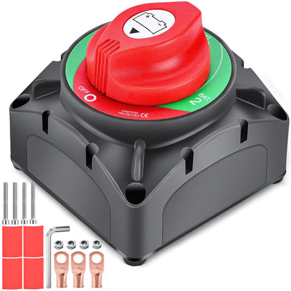 High Current Heavy Duty Battery Disconnect Isolator Switch for 12V-48V Truck, Trailer, and RV Applications