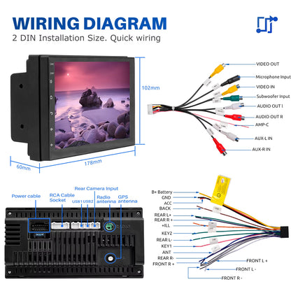 7" Double 2 DIN Android 14 Carplay Car Stereo Multimedia Video Player GPS Navigation Wifi FM/RDS Bluetooth Multimedia Fit Nissan
