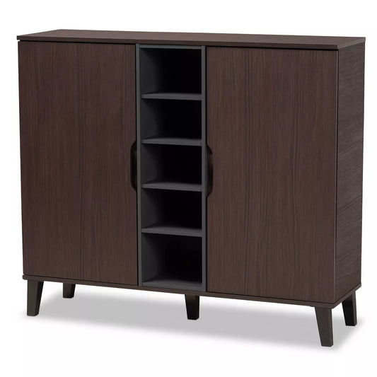 Idina Mid-Century Modern Two-Door Wood Shoe Cabinet