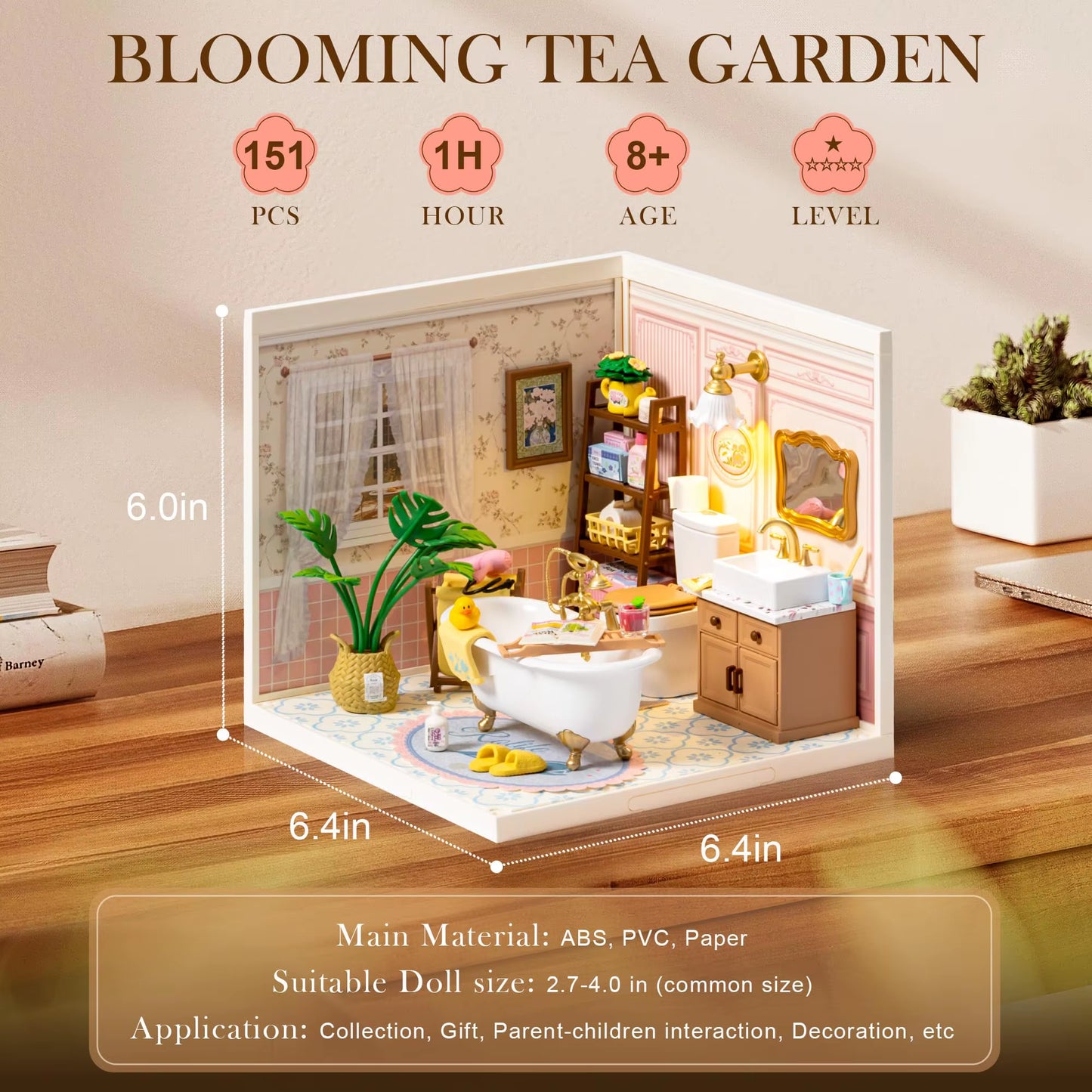 ROBOTIME DIY Miniature House Kit, Dollhouse Model Building Kit Birthday Creative Gifts for Adults, Kids (Pop Bubble Bathroom)