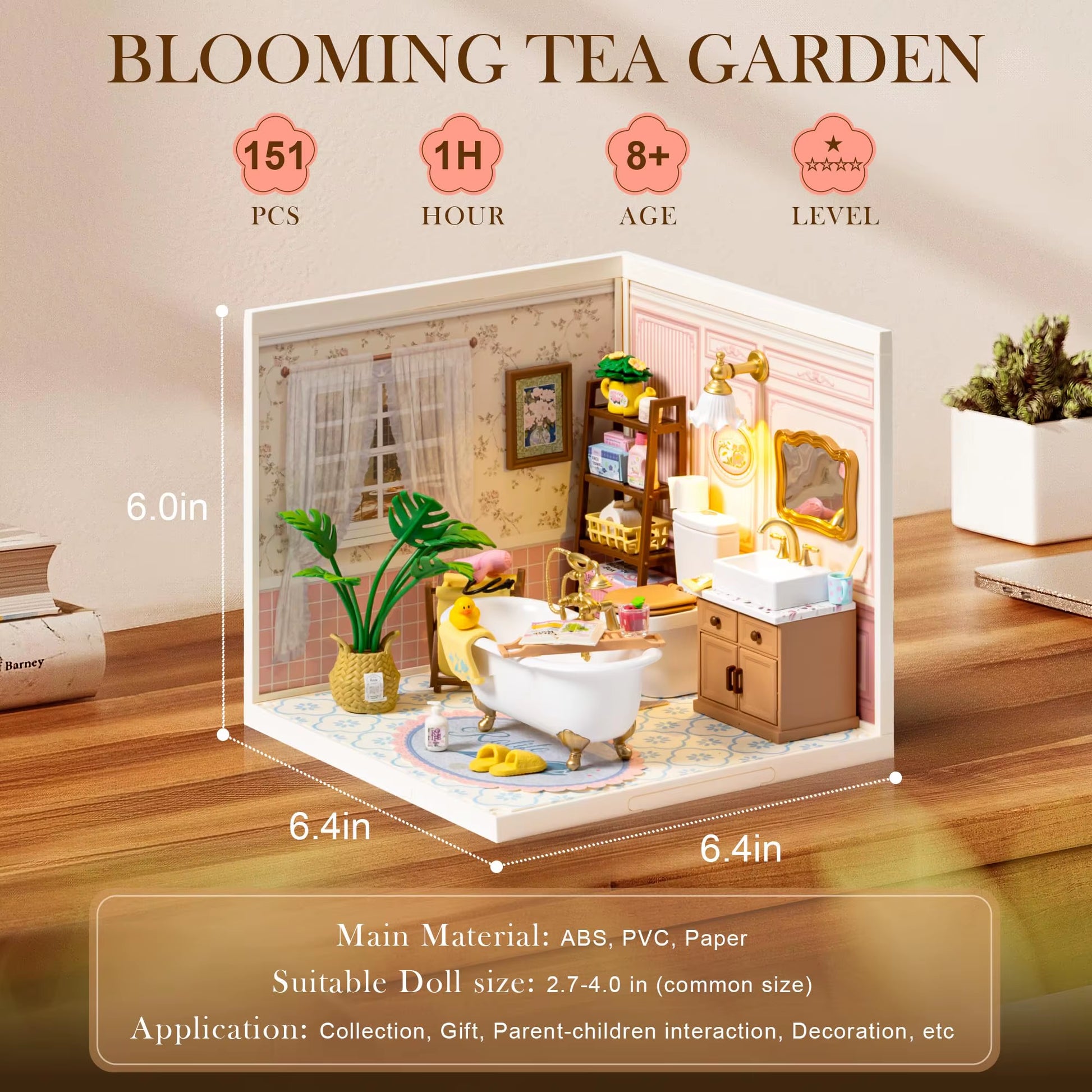 ROBOTIME DIY Miniature House Kit, Dollhouse Model Building Kit Birthday Creative Gifts for Adults, Kids (Pop Bubble Bathroom)