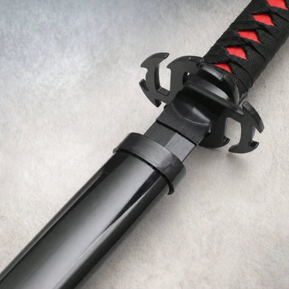 40-Inch Ichigo Kurosaki Tensa Zangetsu Katana Sword - Black Blade Anime Cosplay Prop with Wooden Bamboo Stand and Belt Holster - Full Size Japanese Wooden Sword for Display and Collection