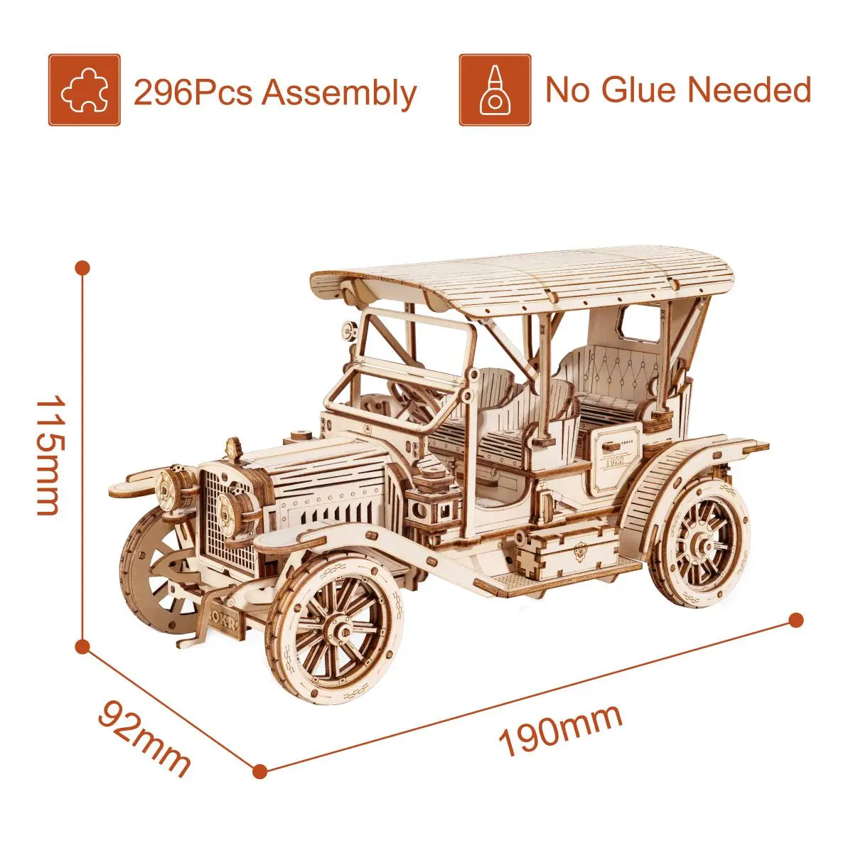 Robotime Rokr Classic Car 3D Wooden Puzzle - Vintage 1:15 Scale Model Building Kit for Children