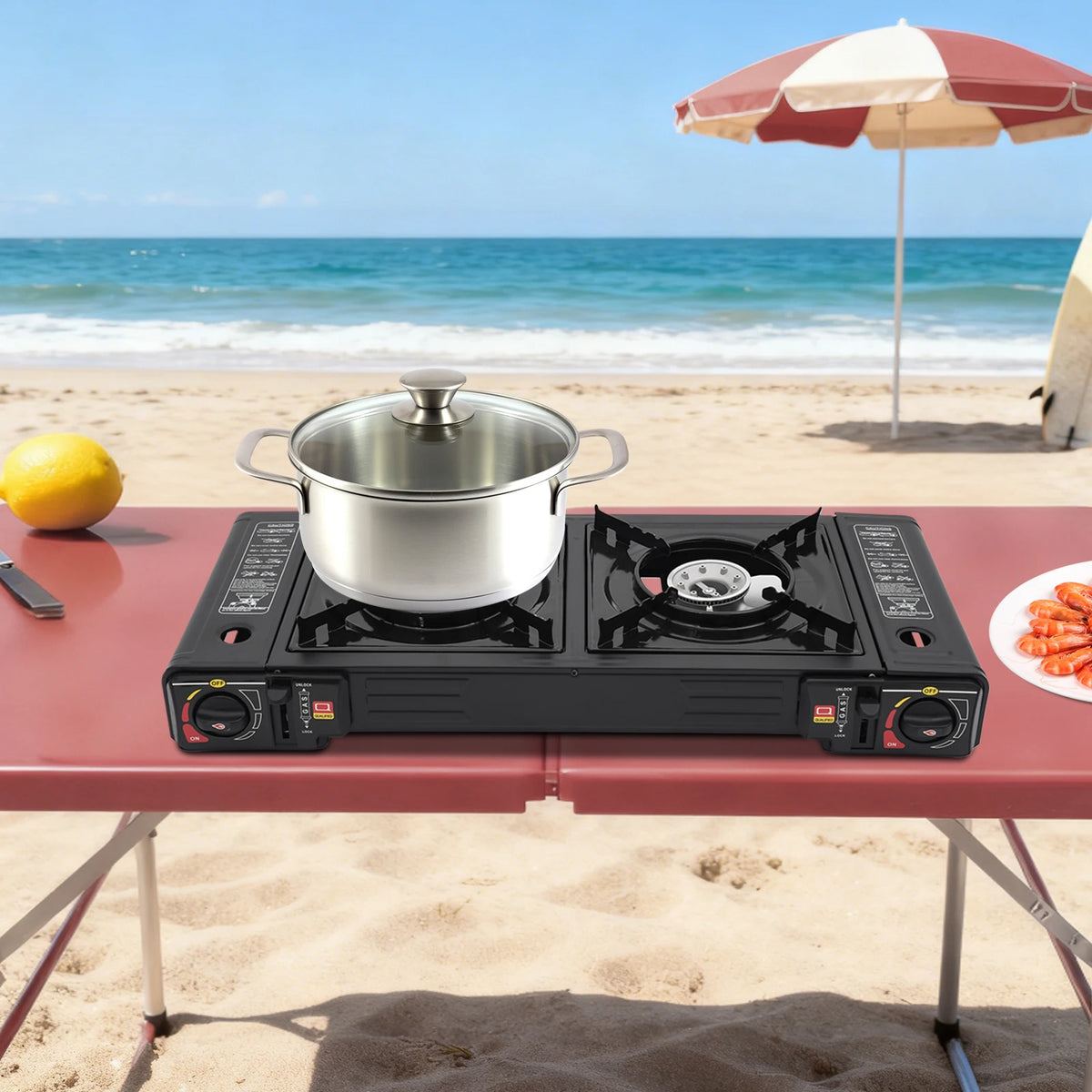 Portable Dual Burner Gas Stove with Piezo Ignition and Carrying Case - 2x2500W High Power LPG/Butane for Camping, Picnics, and Parties