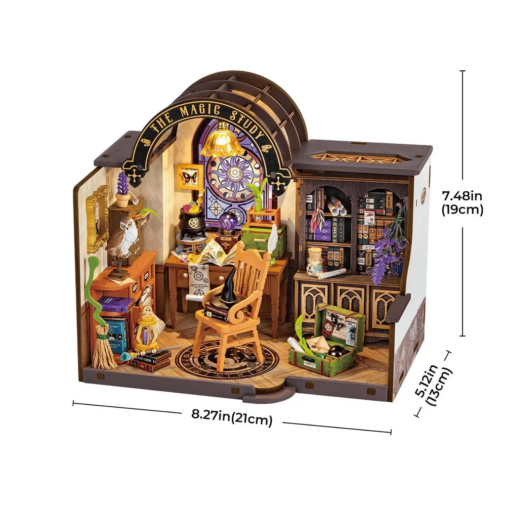 Robotime Rolife the Magic Study DIY Miniature House with Many Magic Note Books Dollhouse Decoration 3D Wooden Puzzle DG166