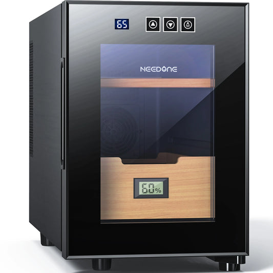 Humidor 16L with Cooling and Heating Temperature Control System Electric Cooler for 100 Counts with Digital Hygrometer Made with Spanish Cedar Wood Gift for Men 2 Layers