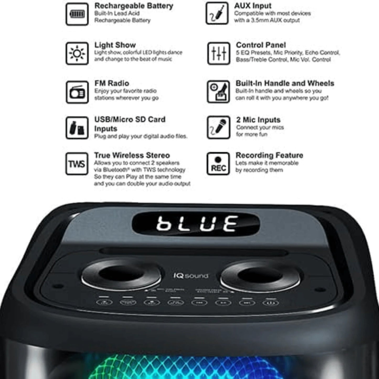 IQ Sound Torusflex 2X10-Inch Portable Bluetooth DJ Speaker