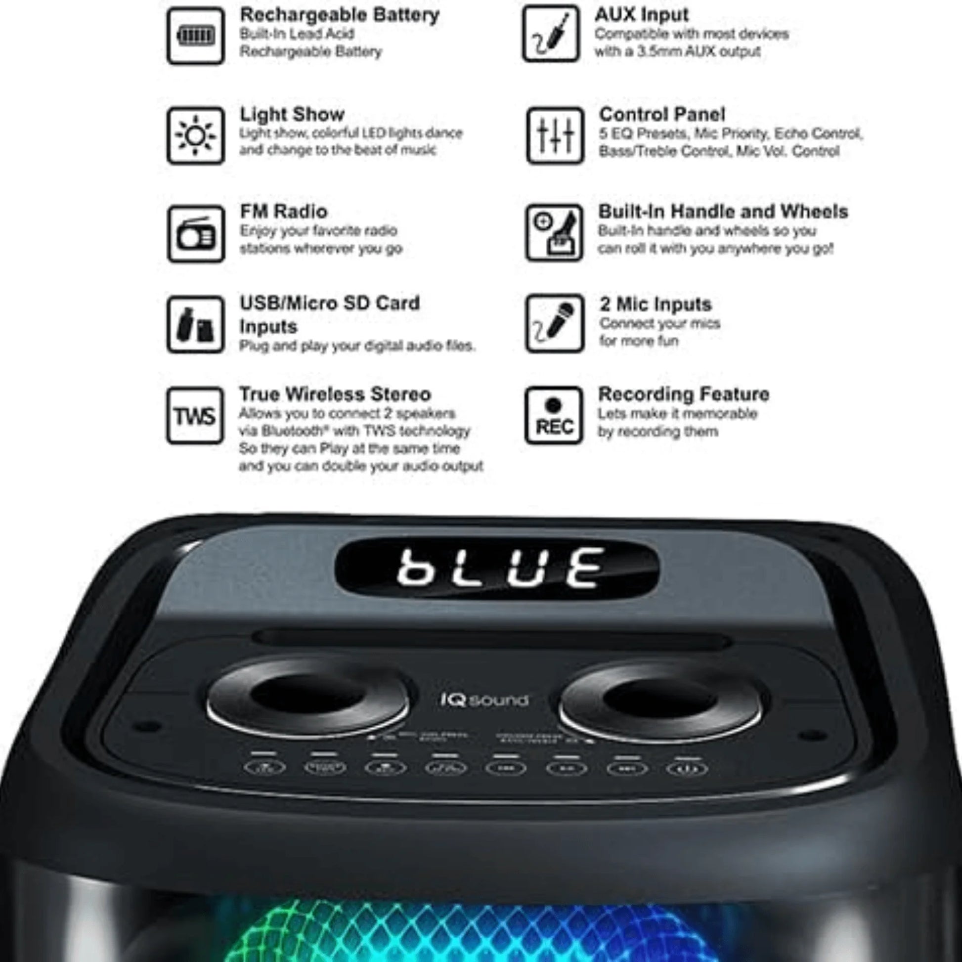 IQ Sound Torusflex 2X10-Inch Portable Bluetooth DJ Speaker