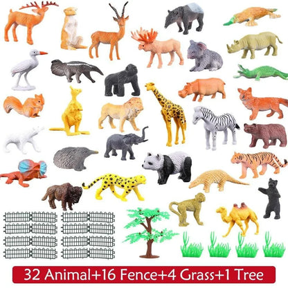 54 Pcs Mini Jungle Animal Toys Set Realistic Wild Plastic Animals Learning Toys Elephant Gazelle Giraffe Gnu Gorilla Lion Tiger