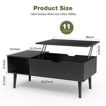 JHK Lift Top Coffee Table for Living Room - 39.37" x 19.7" Adjustable Wood Table with Storage Shelf