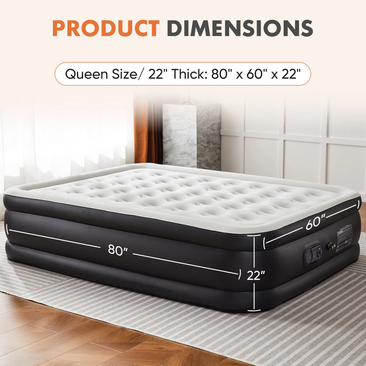 MCQ Queen Air Mattress 22-Inch Inflatable Bed with Integrated High-Capacity Pump for Home and Camping Use