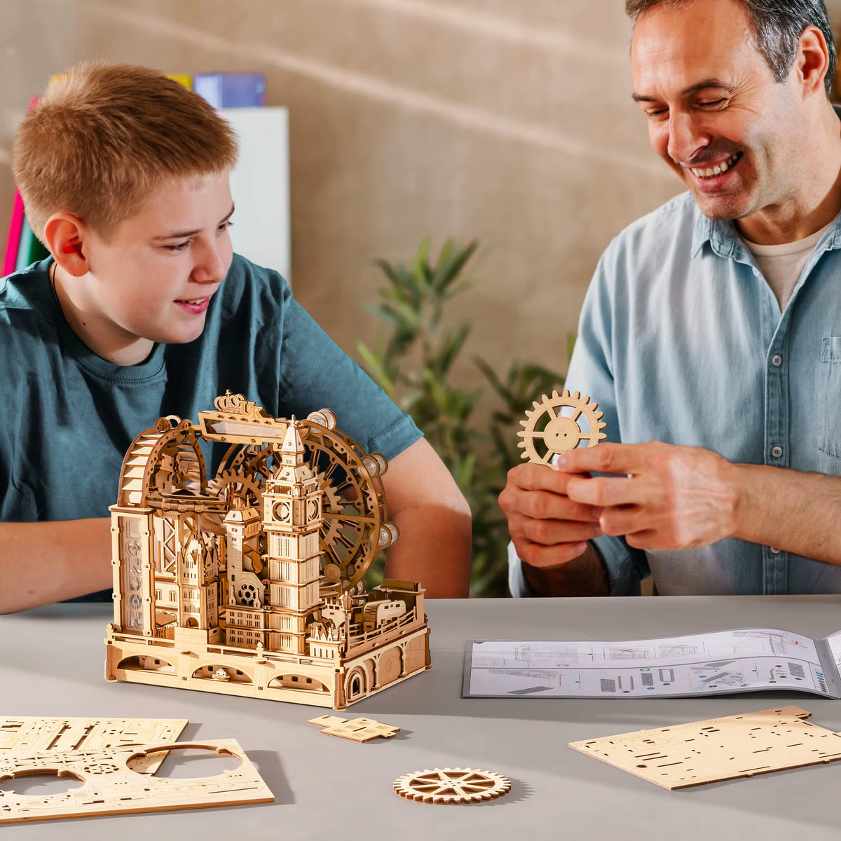Robotime 3D Wooden Puzzle Marble Run Building Kit - London City Model with Lighting, Mechanical DIY Landmark Puzzle for Adults and Teens
