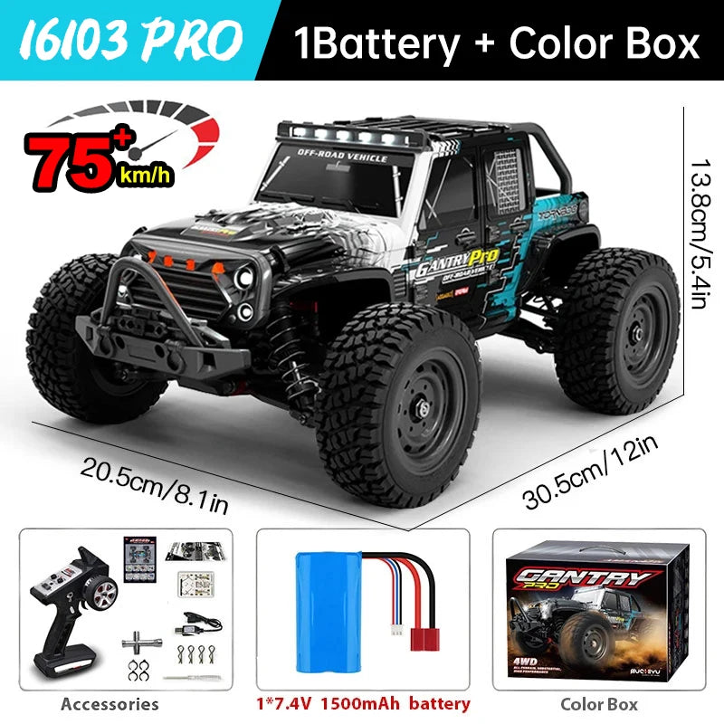 Wltoys 16101 Pro 1:16 Scale 75KM/H 4WD Remote Control Car with LED Lights - High-Speed Drift Monster Truck for Children