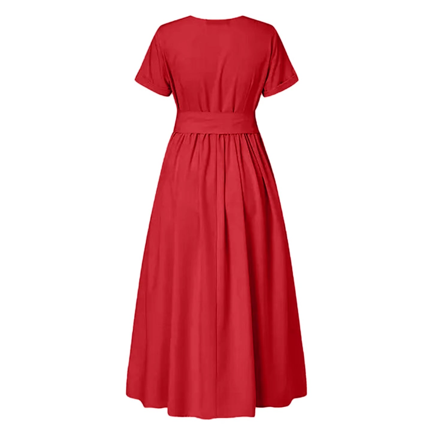 Women Elegant Formal Party Evening Dress 2025 Short Sleeve Patchwork Sashes Mid-Calf Dresses Sexy Deep V-Neck Dress plus Size