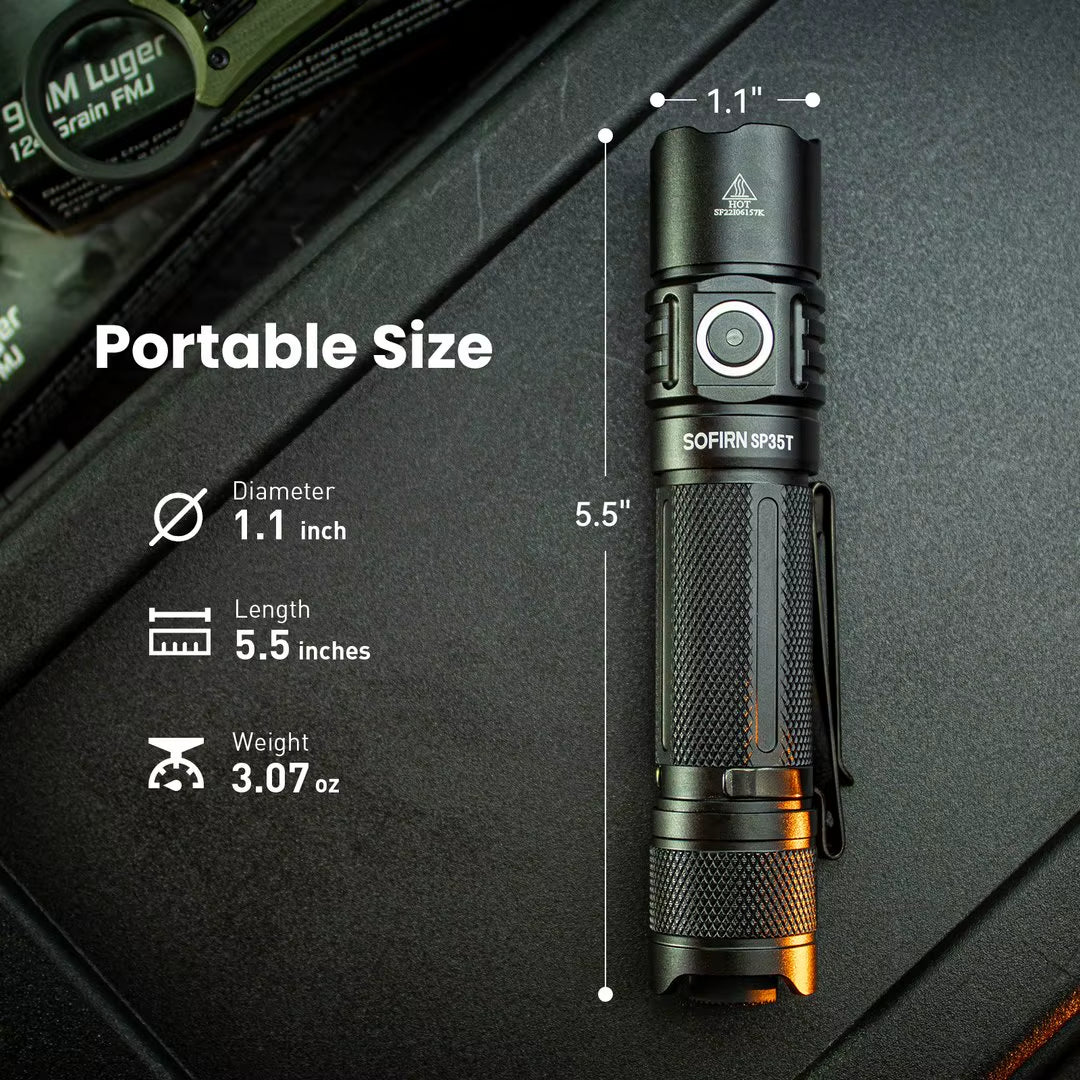 SP35T 3800Lm Tactical 21700 Flashlight Powerful LED Light USB C Rechargeable Torch with Dual Switch Power Indicator ATR