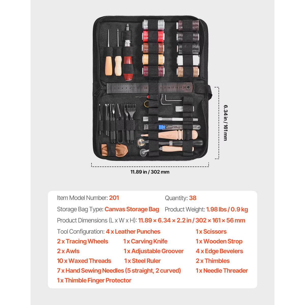 Succebuy Comprehensive Leather Working Tools Kit with Storage Bag - Includes Engraving, Punching, Sewing, and Stamping Tools (38/59/61/72/92 Pieces)