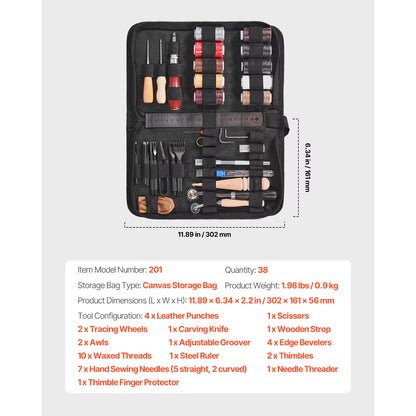 Succebuy Comprehensive Leather Working Tools Kit with Storage Bag - Includes Engraving, Punching, Sewing, and Stamping Tools (38/59/61/72/92 Pieces)