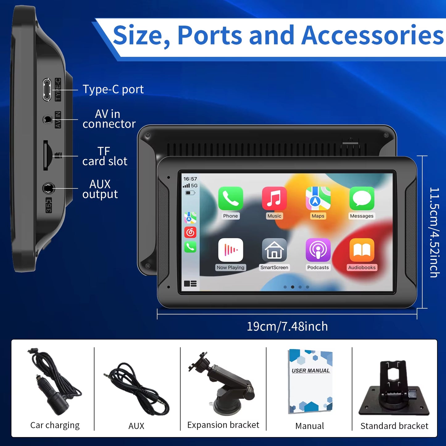 7 Inch Touch Screen Radio for Car Supporting Carplay & Android Auto，Portable Wireless Carplay Screen for Car,Car Audio Receiver