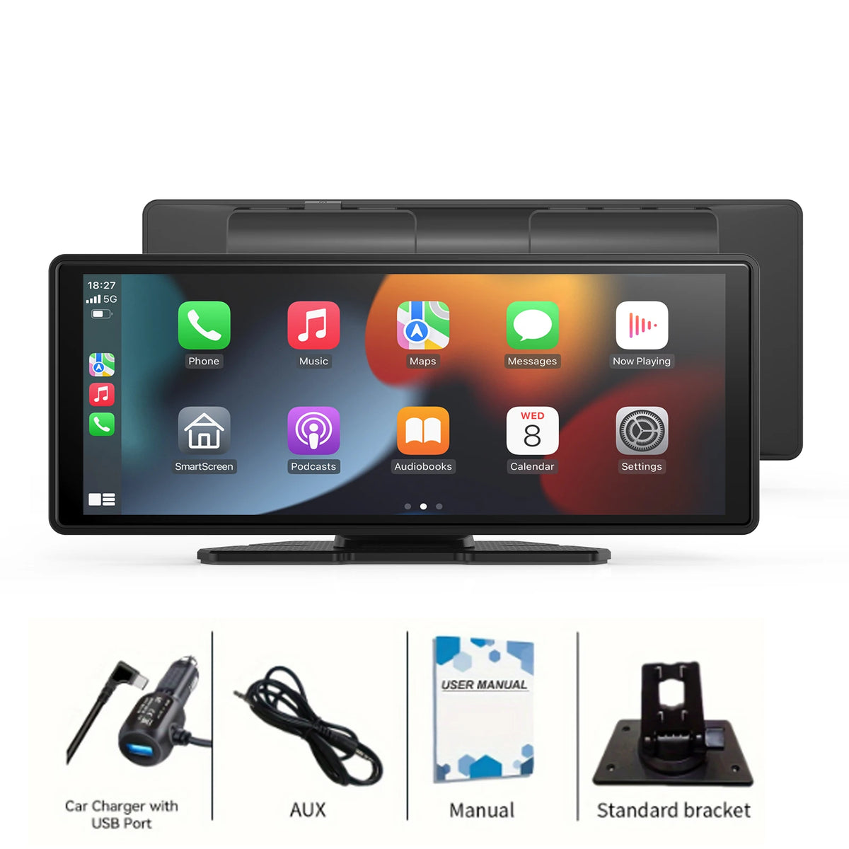 Pionray 10.26-Inch Portable 4K Dual Lens Car DVR with Wireless CarPlay, Android Auto, GPS Navigation, and WiFi FM Functionality