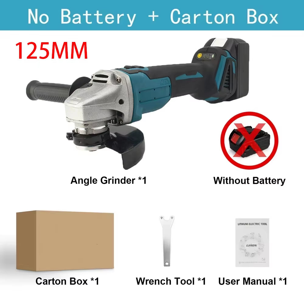 125MM Brushless Electric Angle Grinder with Variable Speed - M14 Cutting Tool for Woodworking Compatible with Makita 18V Battery