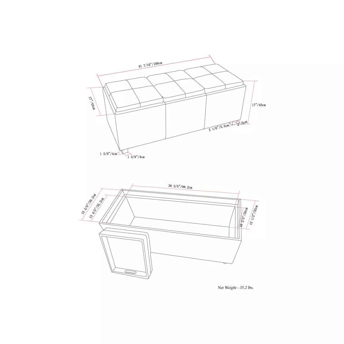 Franklin Storage Ottoman and Benches - Red