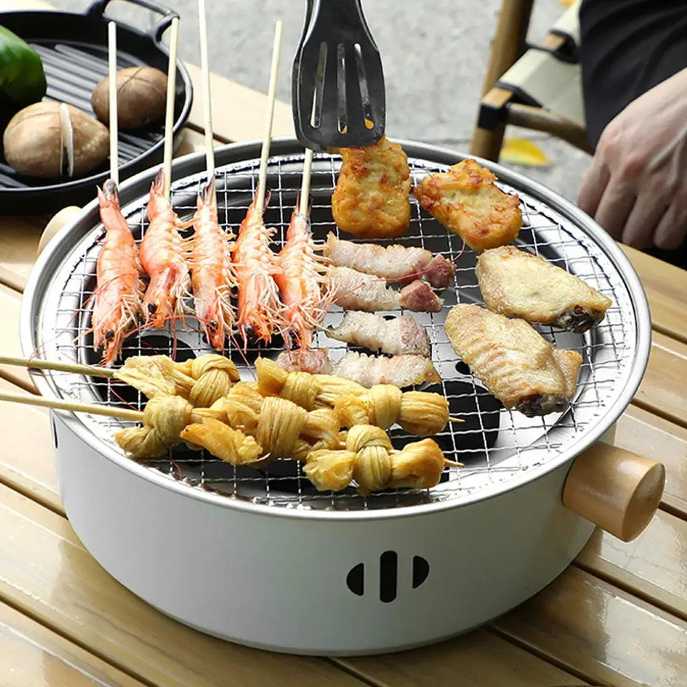 Steel Barbecue Grill Korean Charcoal Stove Split BBQ Stove round Non-Stick Barbecue Rack for Outdoor Camping