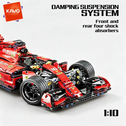 KAVOWORLD 1:10 Scale Large Sports Racing Car Building Blocks Set - 1137 Pieces MOC Formula DIY Assembly Model with Damping Suspension and Rotatable Tires, STEM Educational Toy for Desktop Display and Gift Giving for Friends and Family on Birthdays and Christmas