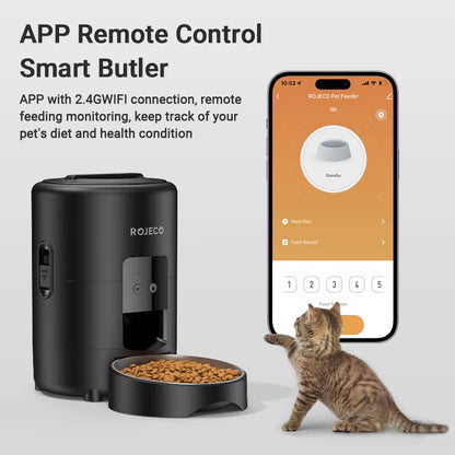 ROJECO Automatic Cat Feeder 2L Smart Pet Food Kibble Dispenser Wifi App Remote Control Dog Feeder for Pet Cat Dog Accessories