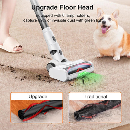  Cordless 20Kpa Handheld Vacuum Cleaner Powerful Brushless Suction with Green LED Floor Brush Light