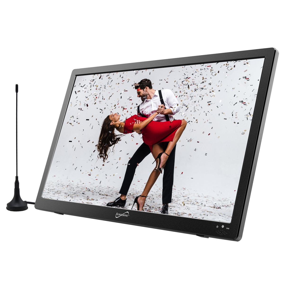 Supersonic Portable 16" 12 Volt Digital LED TV with USB, SD, and HDMI Input, Built-In Rechargeable Lithium Ion Battery and FM Radio (SC-2816)