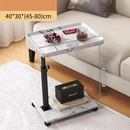 C Shaped Living Room Side Table Sofa Side Cabinet Mobile Coffee Table Simple Small Square Table Bedroom Bedside Table with Wheel