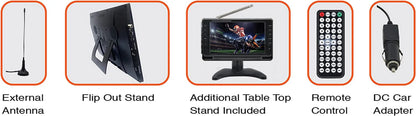Naxa Portable 14.1" 12 Volt ACDC TV and Digital Multimedia Player with Built-In Rechargeable Lithium Battery & DC Car Cord (NT-1400)