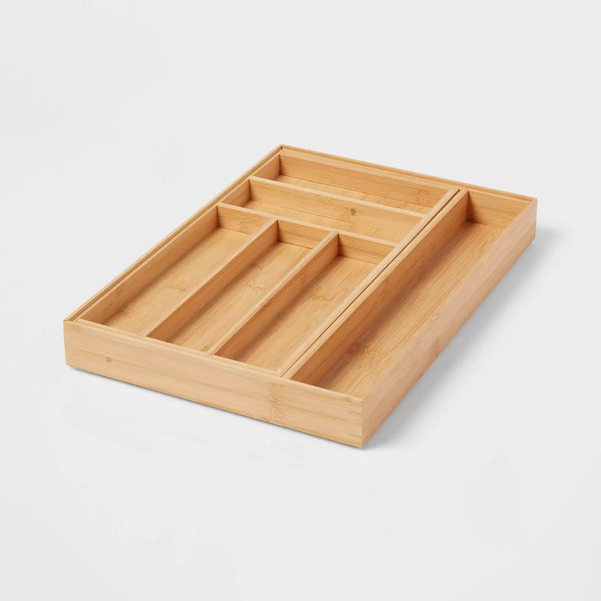 Bamboo 7-Compartment Drawer Organizer in Brown - Expandable Storage Solution for Kitchen Utensils and Silverware