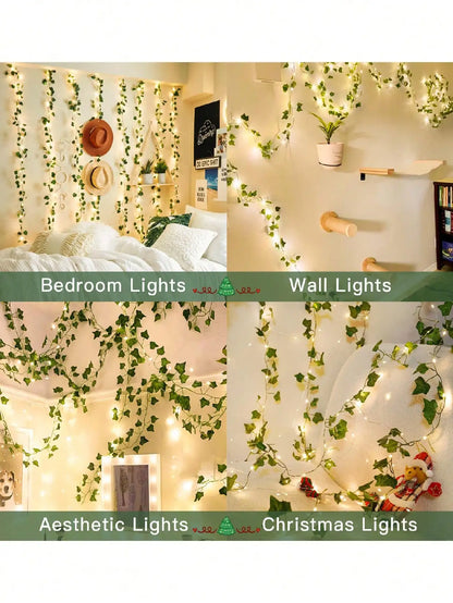 32.81 Ft Battery-Powered 100 LED Ivy String Lights with Leaf Design for Home and Garden Decor, Ideal for Bedrooms, Walls, and Parties